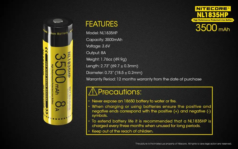1 шт. NITECORE батарея 18650 21700 16340 14500 NL1823 NL1826 NL1835 NL166 NL147 NL2150 NL1835R USB NL1475R NL1665R NL1835R - Цвет: NL1835HP