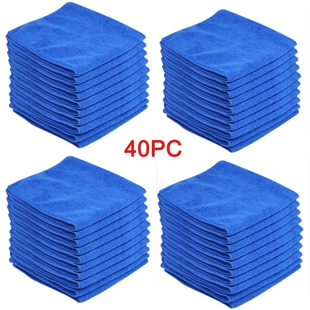 Car Care Cleaning Tool 40PC Blue Car Cleaning Detailing Mirofiber Soft Polish Cloths Towel Car Home Cleaning Micro fiber Towels