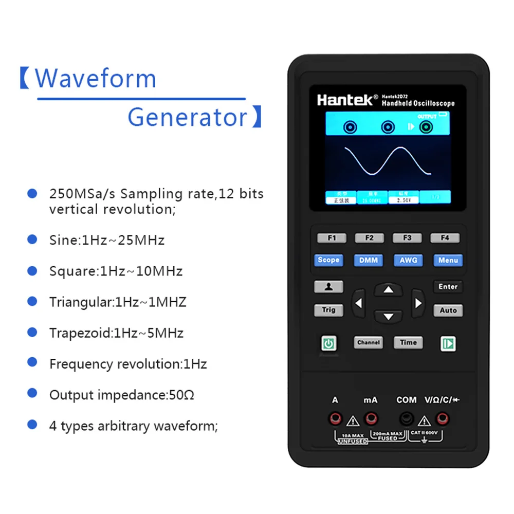 Hantek 3в1 цифровой осциллограф+ генератор сигналов+ мультиметр портативный USB 2 канала 40 МГц 70 МГц ЖК-дисплей тестовый метр инструменты