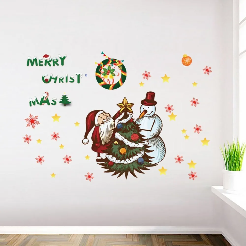 DIY Merry Рождество наклейки на стену, Окно Стекло Праздничные наклейки Санта фон новогодние вечерние украшения для домашнего декора#35