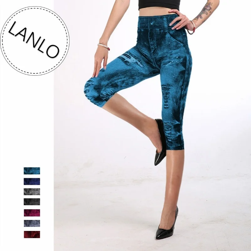 

Women's High Waist Stretch Jeggings Skinny In Denim Capri Leggings Ladies Casual Cropped Pants