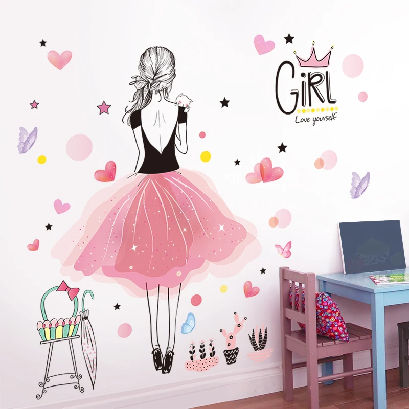 [SHIJUEHEZI] мультфильм девушка наклейки на стену винил DIY Детский подарок Фреска Наклейка для детской комнаты Детская Спальня украшение дома