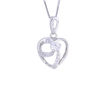 

925 Sterling Silver Round CZ Ribbon Stripe Heart Necklace For Women Crystal Heart Pendants Wedding Fashion Jewelry