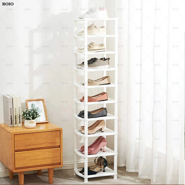 Zapatero apilable para ahorro de espacio, organizador de zapatos para  puerta de entrada, muebles de armario de sala de estar de plástico  multicapa - AliExpress