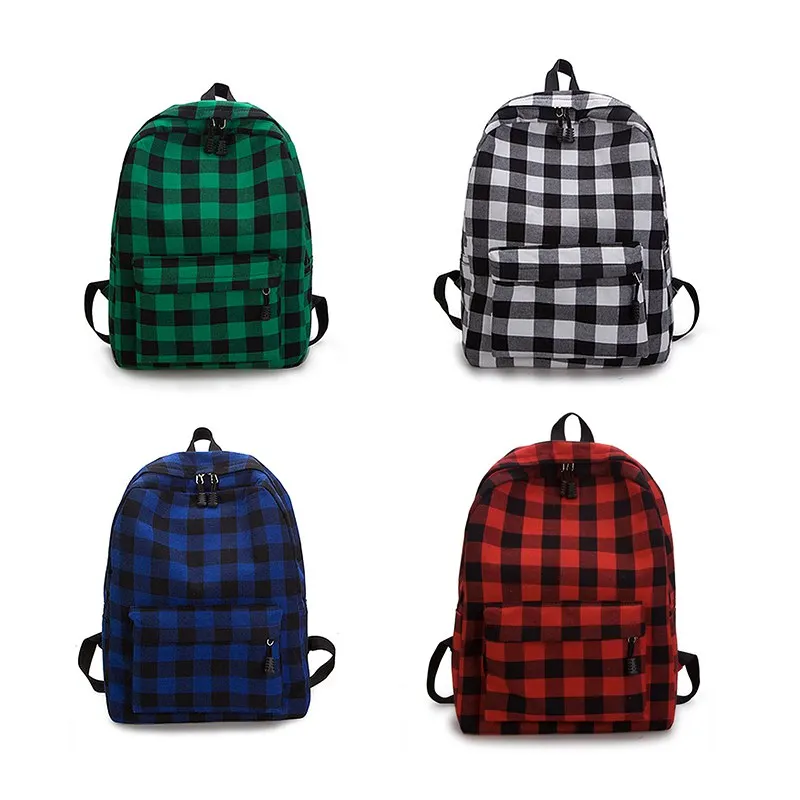 

Unisex Canvas Plaid Pattern Large Capacity Men Women Junior High School Student Bag Backpack