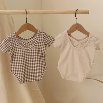 

2020 New Summer Baby Boys Girl Bodysuit Back Cross Baby Short Sleeve Tops Newborn Clothing Toddler Infant Cotton Jumpsuit