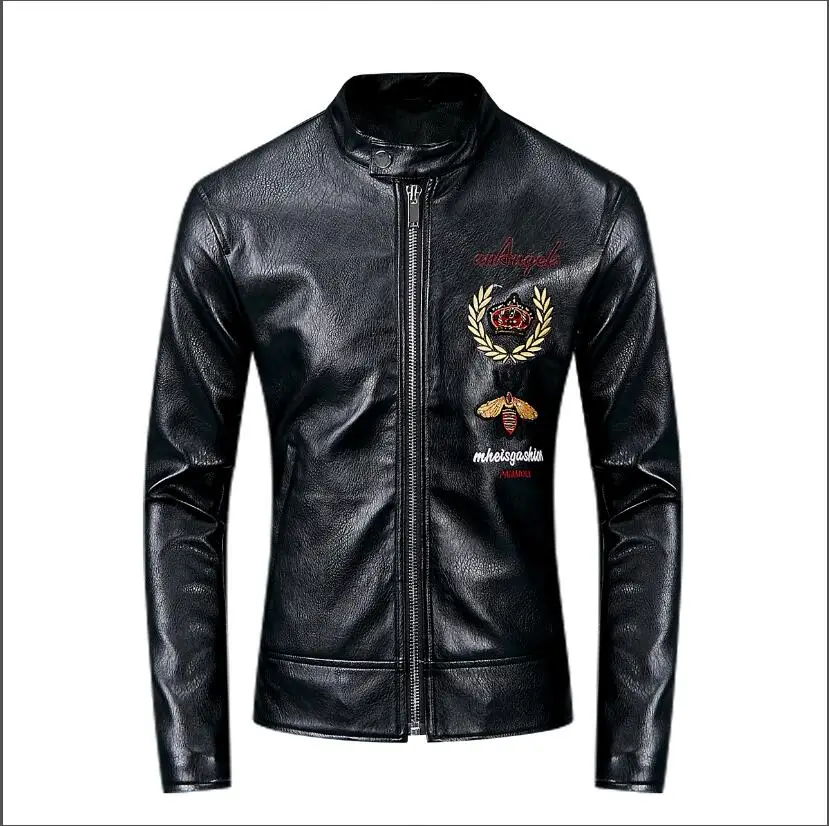

2019 mens leather jacket PU Slim-fit Thicken motorcycle jacket Thick coat winter leather biker jacket men fur coat winter coat 6
