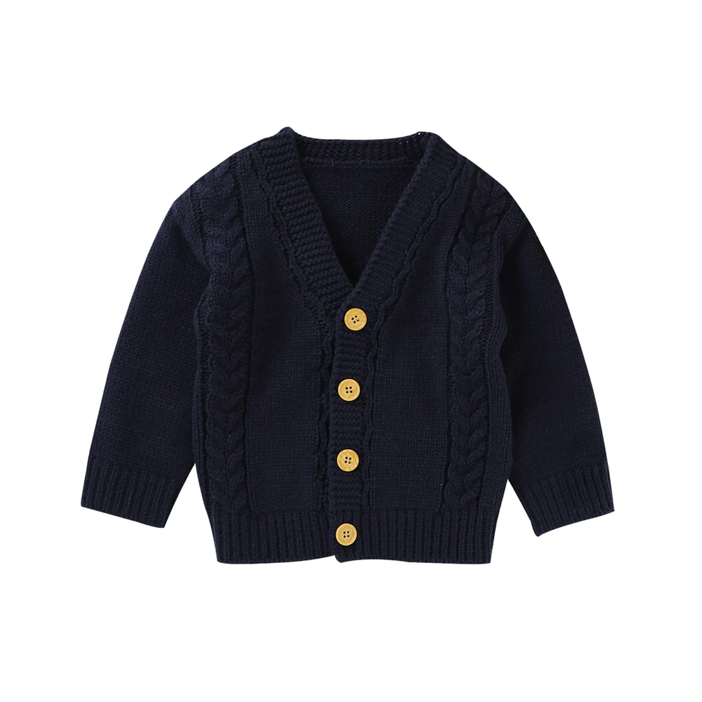 

WenaZao Infant Newborn Toddler Baby Autumn Winter Warm Tunic Solid Black Button Down Sweater Unisex Knitted O Neck Tops