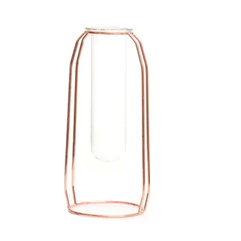 

Nordic Style Plating Gold Rose Gold Wrought Iron Test Tube Glass Flower Arrangement Vase Flowers Plant Hydroponic Decoration