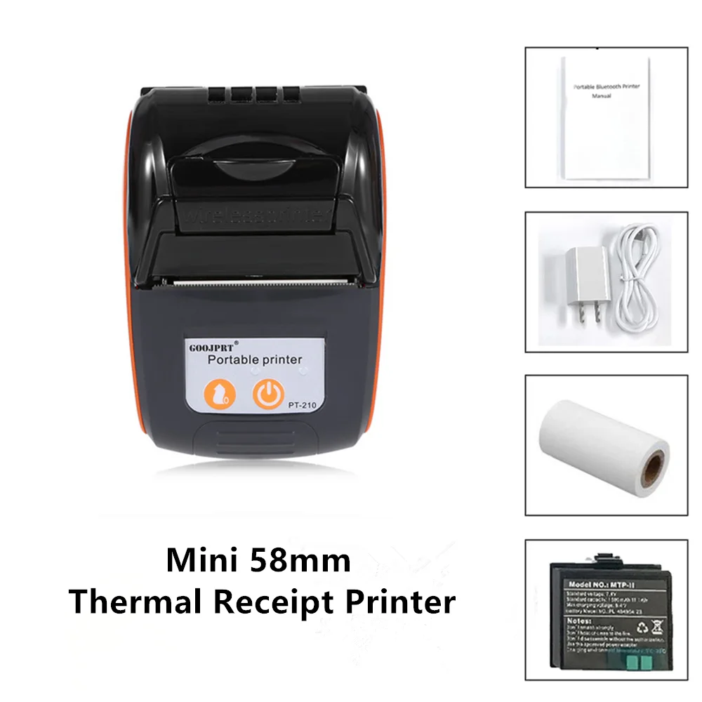 portable instant photo printer PT210 58mm Thermal Receipt Printers USB Bluetooth Compatible Interface Wireless Connect With Phone Free Application Mini Printer mini printer for android phone