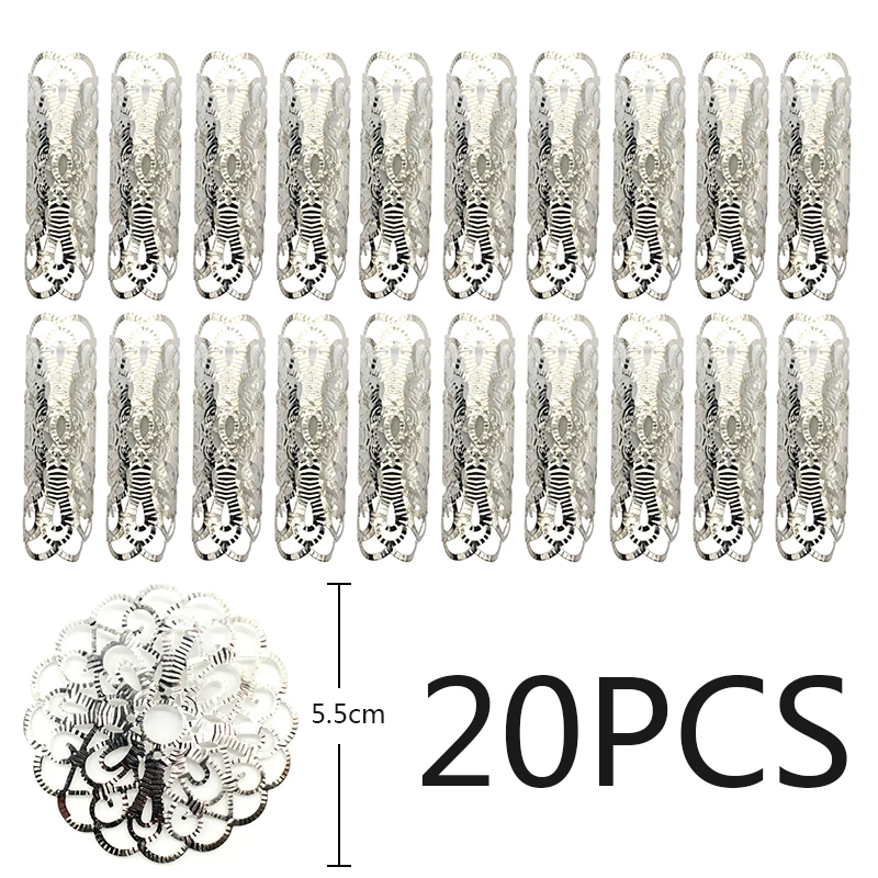 20 шт. круглые регулируемые золотые металлические бигуди-липучки бусины кольца манжеты аксессуары для волос дреды манжеты клип украшения для волос косы - Цвет: 20PCS Silver