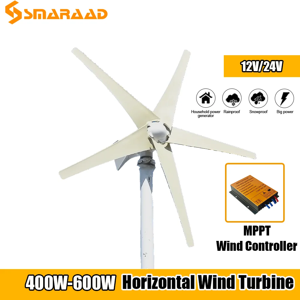

Big Sale Hot! 600W Horizontal Wind Turbine With MPPT 12V 24V Automatic Recognition Wind Solar Hybrid Controller