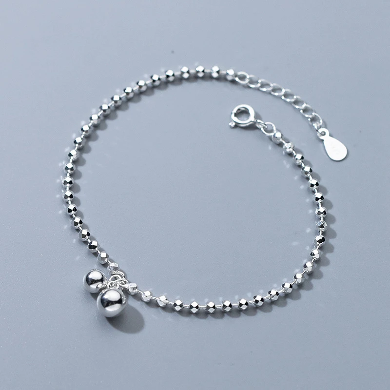 925 Sterling Silver Diamond-Cut Round Bead Ball Chain Anklets For Beach Party Bracelet For Women Teen Girls Jewelry Adjustable