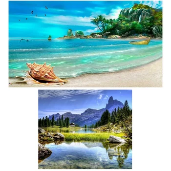 

2 Set DIY Diamond Painting Kits Full Drill Diamond Art Home Decor Gifts Green Coast & "Natural Scenery"