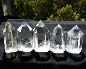

ying A 325 5Pecs NATURAL White QUARTZ CRYSTAL WAND POINT HEALING (0601)