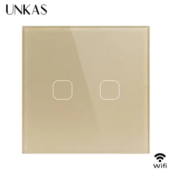 

UNKAS EU/UK WIFI Smart Touch Switch APP Wireless Remote Light Wall Switch Crystal Glass Panel Works With Alexa / Google Home