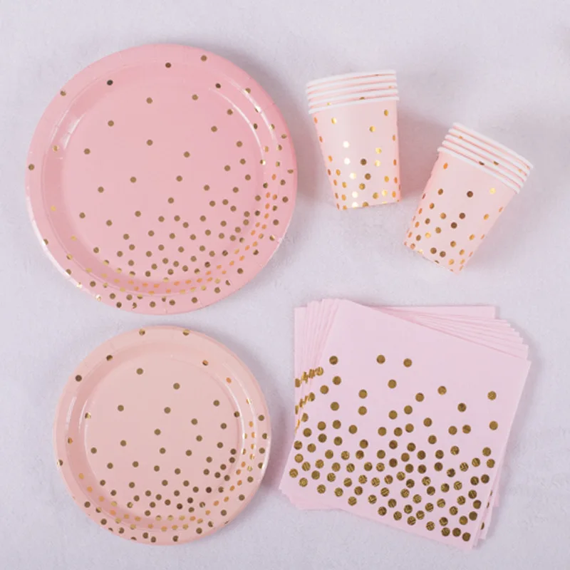 

wholesale 10pcs/lot Birthday Hot Pink Gold Paper Towel Napkin cup plate spoon Fork Party Tissue Birthday Wedding Decoration