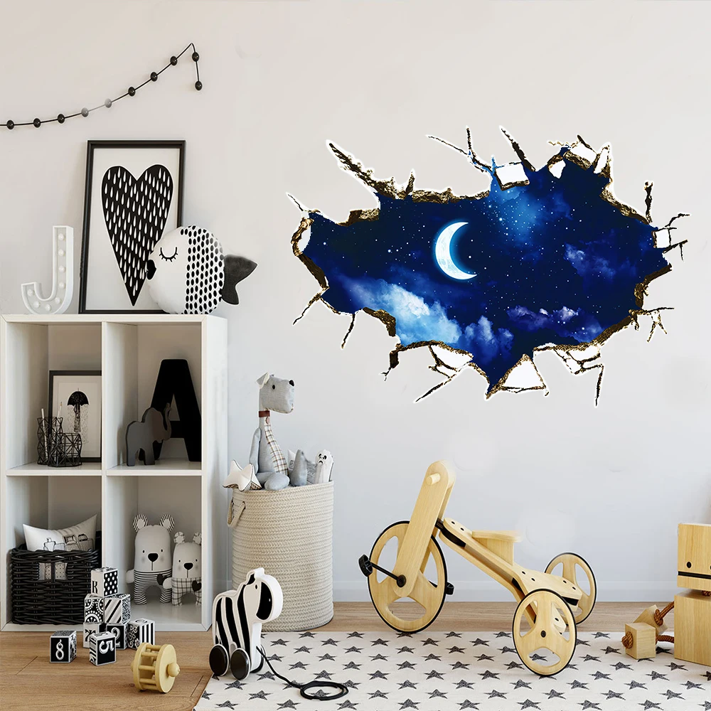 3D Moon & Stars Wall Stickers - Acrylic - Pink - Blue - ApolloBox