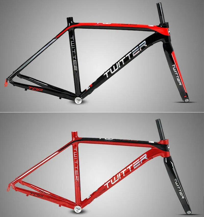 Top TWITTER Road Bike Frame 700C 46cm 48cm 50cm 52cm Aluminum Alloy Frameset Straight Tube Carbon Fiber Rigid Fork 130mm Ultralight 3 Top TWITTER Road Bike Frame 700C 46cm 48cm 50cm 52cm Aluminum Alloy Frameset Straight Tube Carbon Fiber Rigid Fork 130mm Ultralight 3