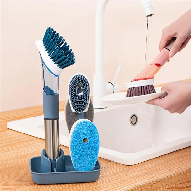 PROD 1005002588892715 Kitchen Cleaning Brush 2 In1 Pot Dish Brush Set
Long Handle Pan Brush Set Refill Dispensing with Removable Cleaning
Sponge Brush