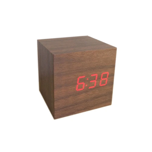 Мини-куб Звуковое управление будильники Деревянные Часы светодиодный дисплей милые настольные часы цифровые часы AJ6029 - Цвет: brown board red