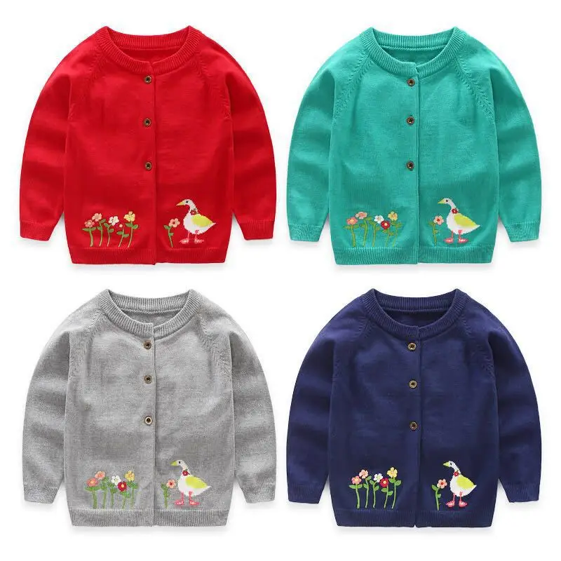 

Z-001 Flower Little Duck Embroidery GIRL'S Cardigan Kids' Sweater 18 Autumn New Style Childrenswear Sweater