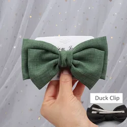 Elegant Handmade Double - Layer Flax Fabric Bow Hair Clip (Green - 2)