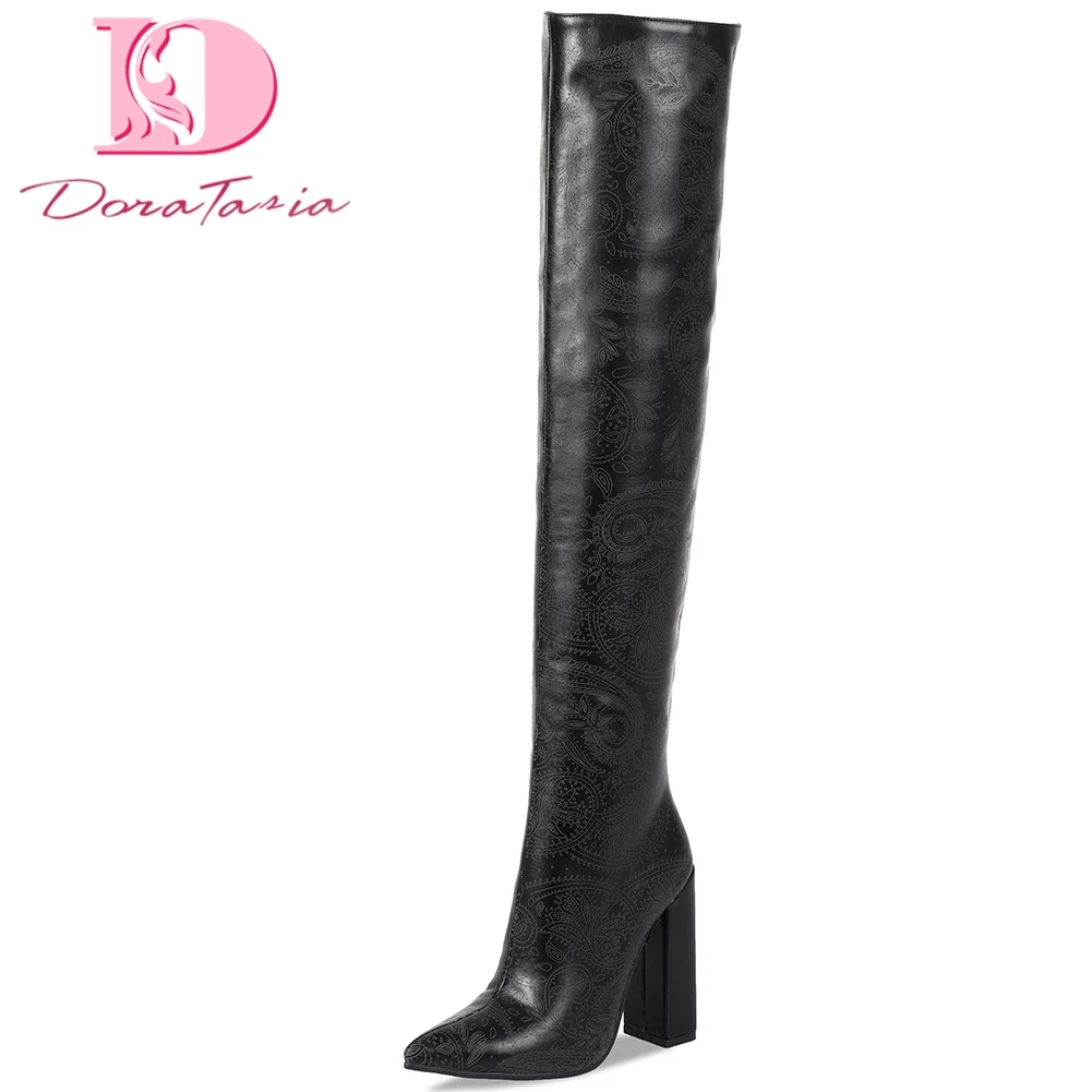

Doratasia Fashion new Large Size 34-42 High Quality Pointed Toe Over The Knee Boots Women Shoes Chunky Heels Shoes Woman Boots