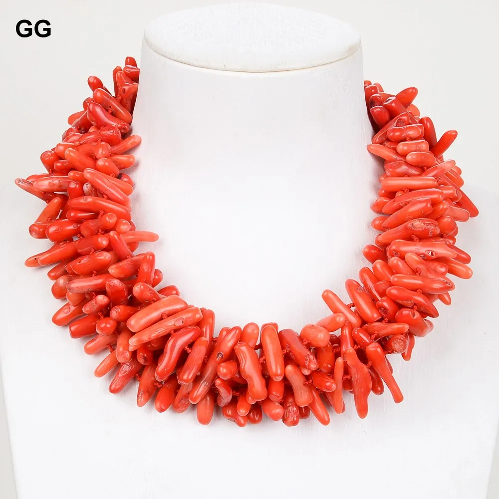 GG joyería 18 "encantador! Collar de Coral naranja de 5 hebras|Collares de  cadena| - AliExpress