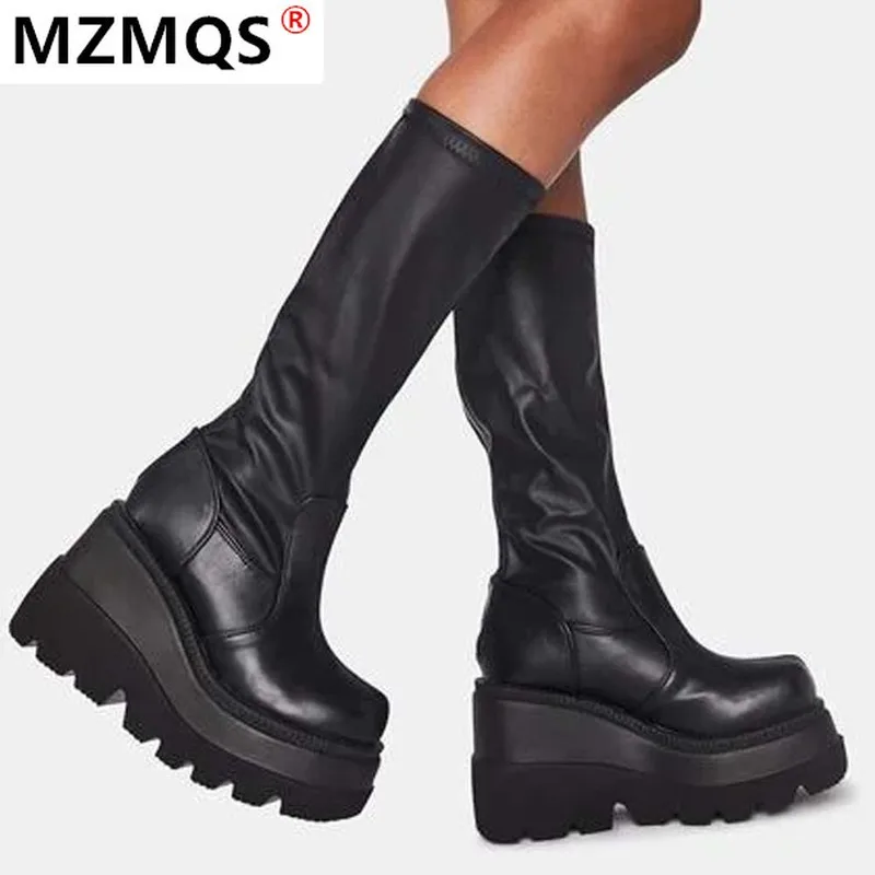 2020 nuevo damas botas con plataforma alta moda cremallera de tacón alto botas de las mujeres cuñas zapatos de mujer zapatos casuales botas tacones de talla grande 35-43