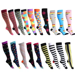 Sports compression socks men's striped polka dot pattern stretch cute couple calf stockings colorful funny riding running new