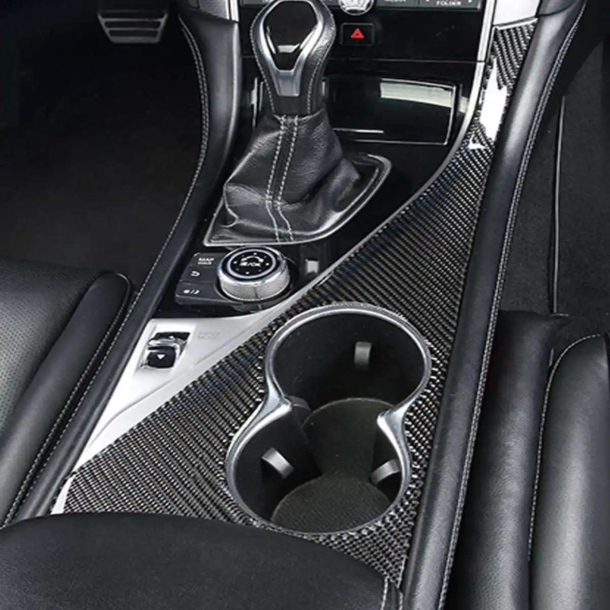 Audew 1Pc Auto Car Water Cup Holder Panel Trim Cover Front Central Console Stickers Carbon Fiber For Infiniti Q50 Q60