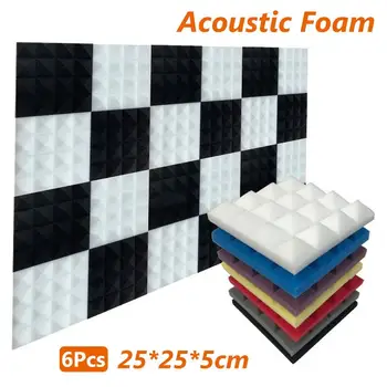 

6Pcs 25x25x5cm Pyramid Studio Acoustic Panel Tile Soundproof Foam Cushion Pad features high provide with strong sound insulation