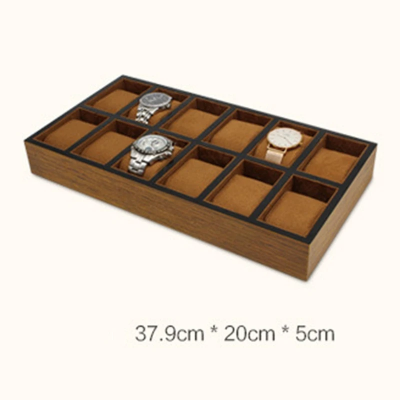 12 Slot Wood Lacquered Fabric Insert Cuff Jewelry Watch Display Organizer Storage Tray