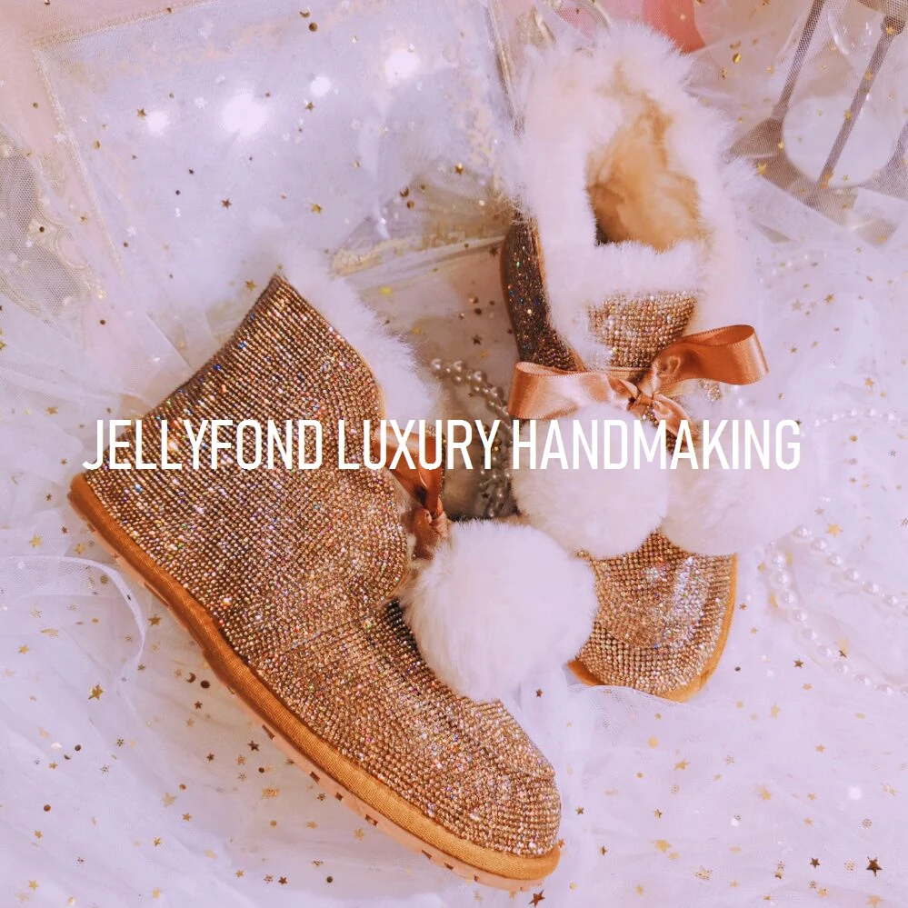 JELLYFOND стразы; зимние модные ботинки; женские зимние ботинки на плоской подошве из натурального меха; Водонепроницаемая теплая зимняя обувь; Botines Mujer