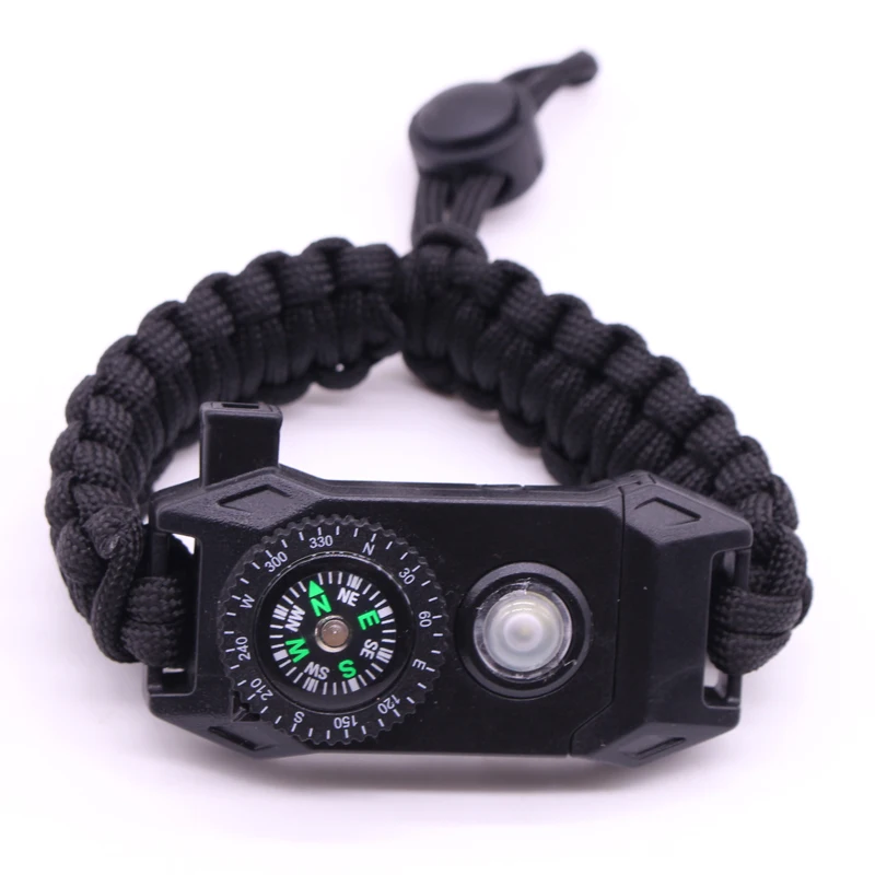 

Adjustable LED Light Emergency Paracord Bracelet Hand Knitting Survival Parachute Bracelet Compass Scraper Whistle But No Flint
