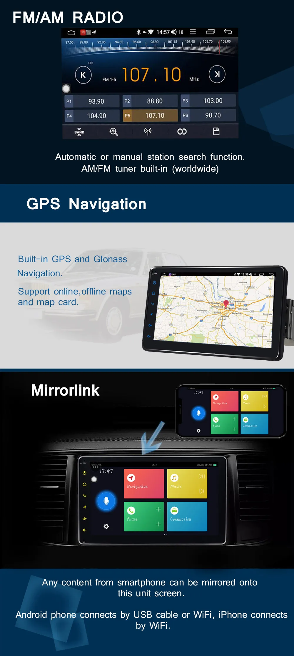 ARKRIGHT " 1din Автомагнитола Android автомобильный мультимедийный плеер/аудио стерео gps Navis/Wifi/Mirror Link/Bluetooth