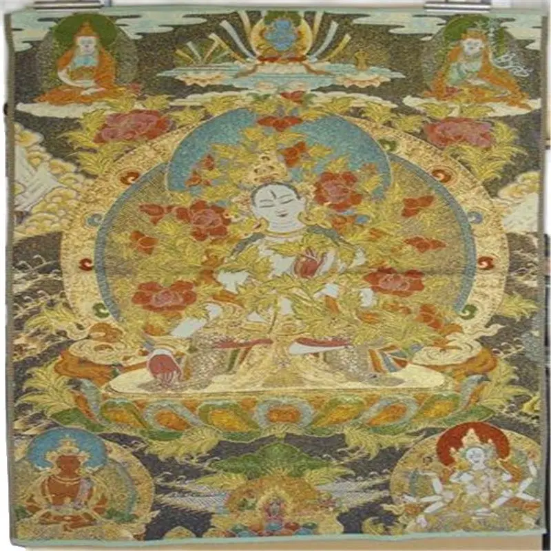 Картина из парчи Thangka вышивка шелка Будда золотой Шелковый плетеный белый тара |