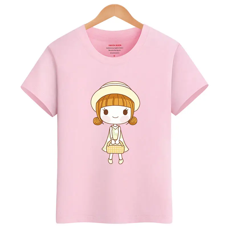 Новые летние детские футболки для девочек г. Детские хлопковые футболки с короткими рукавами, повседневные футболки с героями мультфильмов для девочек, топы для студентов, 100-165 - Цвет: Pink 4A