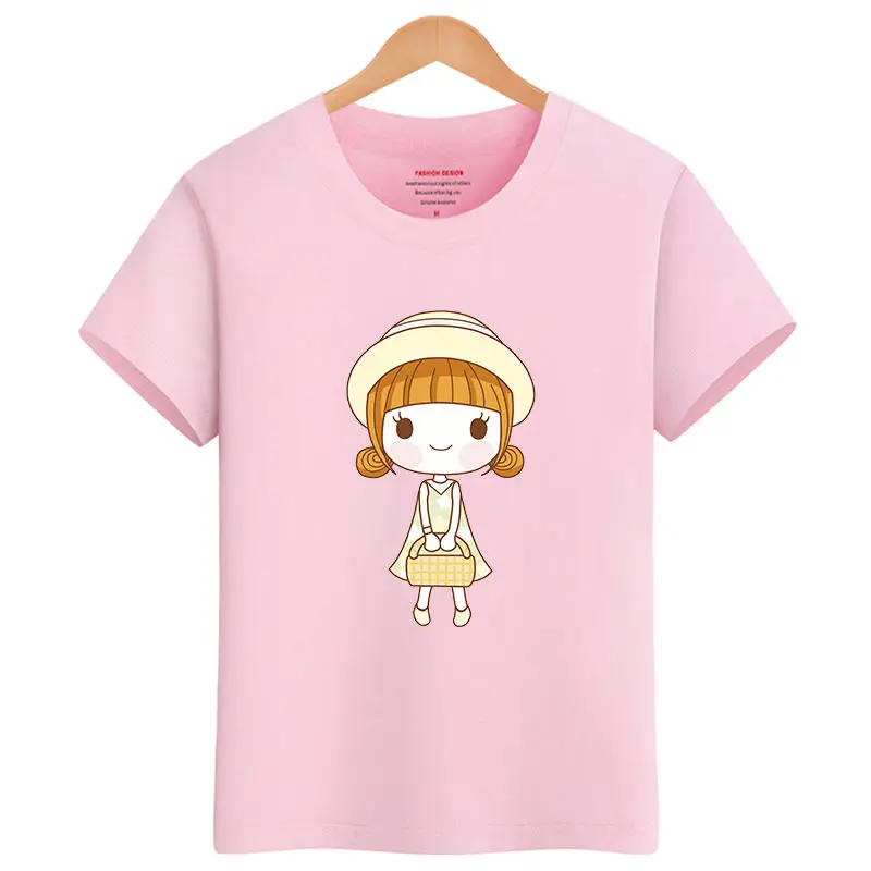Pink 4A Новые летние детские футболки для девочек г. Детские хлопковые футболки с короткими рукавами, повседневные футболки с героями мультфильмов для девочек, топы для студентов, 100-165 - Цвет: Pink 4A