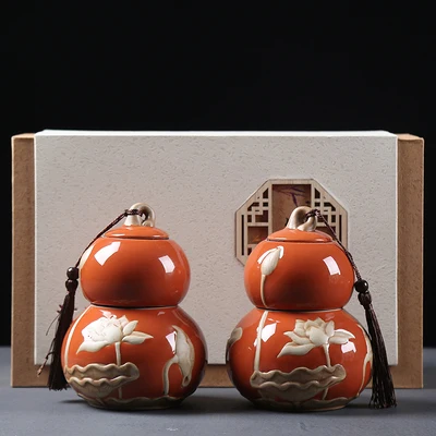 B 2 small Керамическая Тыква чай Can Pu'er закупориваемая банка celadon бак для хранения кунгфу Черный чай улун церемония Аксессуары чайная посуда подарочная коробка - Цвет: B 2 small
