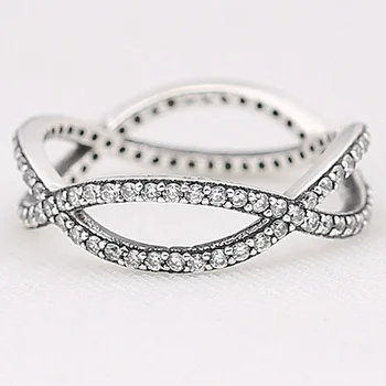

New 925 Sterling Silver Ring Entwined Silver Feature With Crystal Rings For Women Wedding Party Gift Fine Jewelry