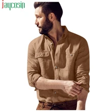 Свободная винтажная Мужская рубашка с длинным рукавом с несколькими карманами, однотонные рубашки с карманами, повседневные топы размера плюс, модная мужская одежда на пуговицах