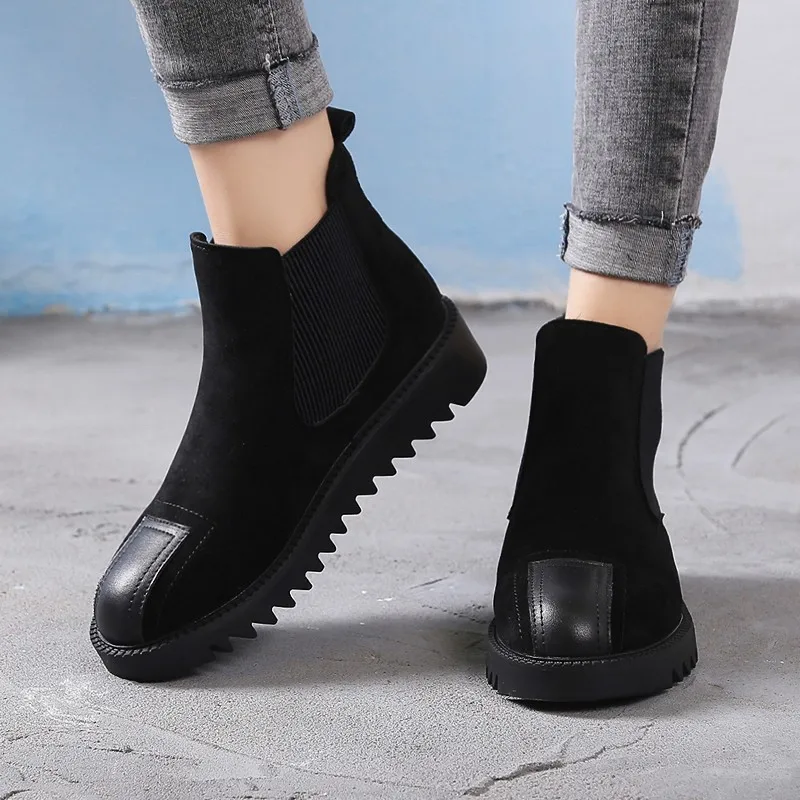 

Women's snow boots warm short fur plush winter ankle boots plus size platform ladies suede shoes women comfortable M1561