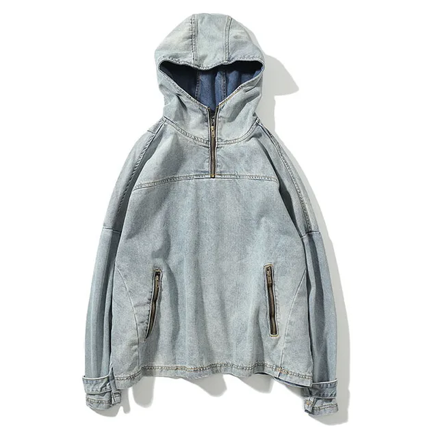 Half Denim Half Hoodie Jacket Men's 