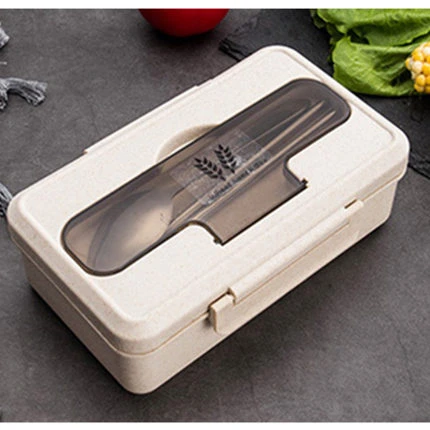 Bento контейнеры для еды с отделениями пшеничной соломы Ланчбокс термальные школьные дети девочки пищевые контейнеры для хранения офиса посуда - Цвет: beige