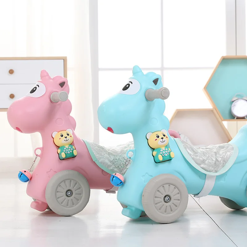 Cochecito de caballo bebé Mecedor de animales 2 en 1, sillas multifuncionales para niños y niñas, juguetes trojanos, andador, regalo