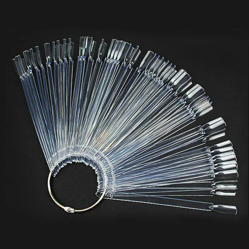 50/40pcs Nail Art Display False Tips Clear Nature Black 12.5*1CM Fan Nail Polish Swatch Sector Display Nail Salon Show Tool TD03