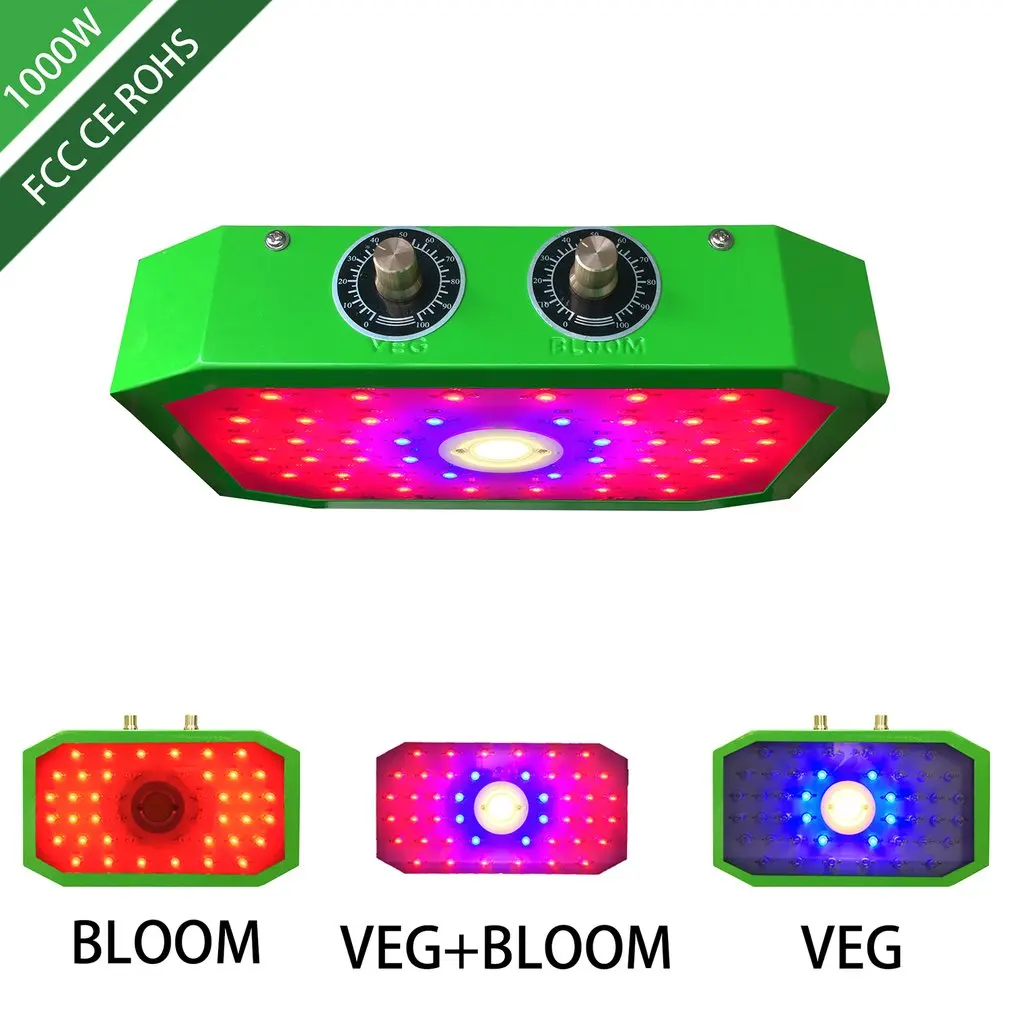 

Plants LED Grow Light Full Spectrum 1000W Double Chip Red/Blue/UV/IR Long Oblique Angle Light For Indoor Plants VEG BLOOM