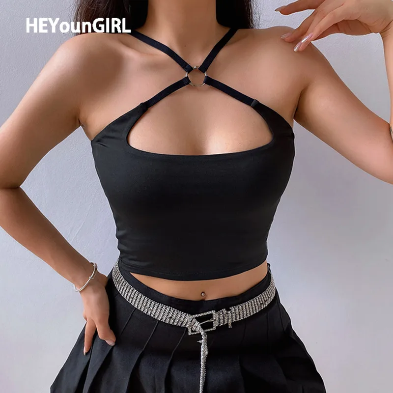 HEYounGIRL летние без рукавов с открытой спиной сексуальный топ лямкой через шею